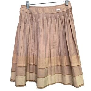 Courrèges Pleated Beige Logo Embroidered Knee Skirt Size 38 (L) Lined Zip back‎